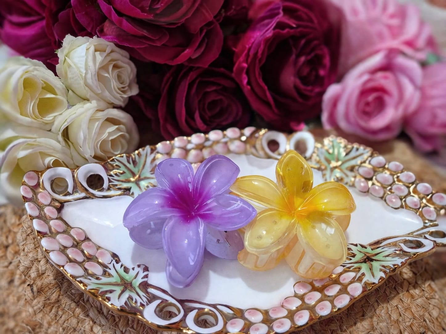 Floral Glossy Claw Clips