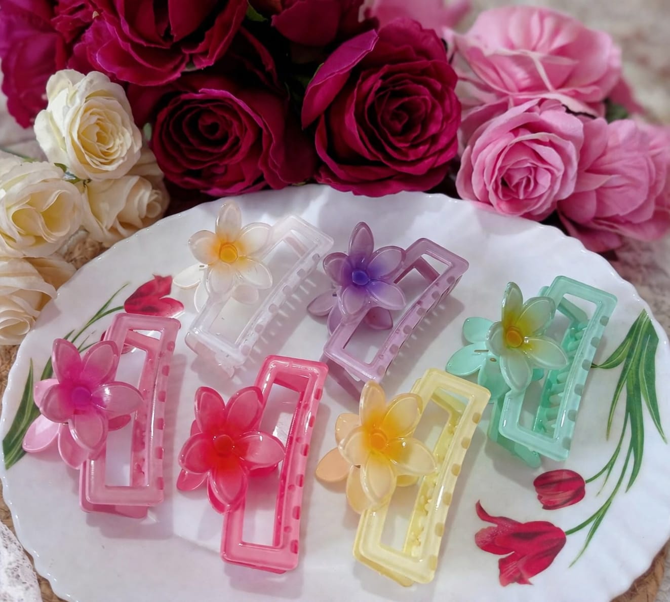 Floral Glossy Claw Clips
